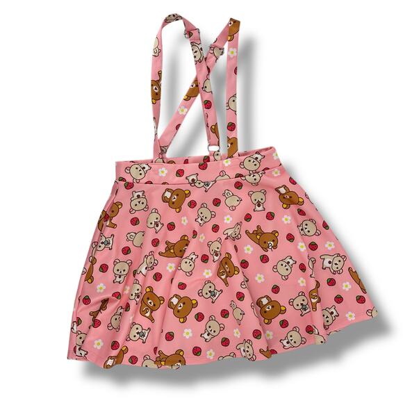 Sanrio Rilakkuma Korilakkuma Strawberry Suspender Skirt Womens Size XL Pockets - Picture 1 of 7